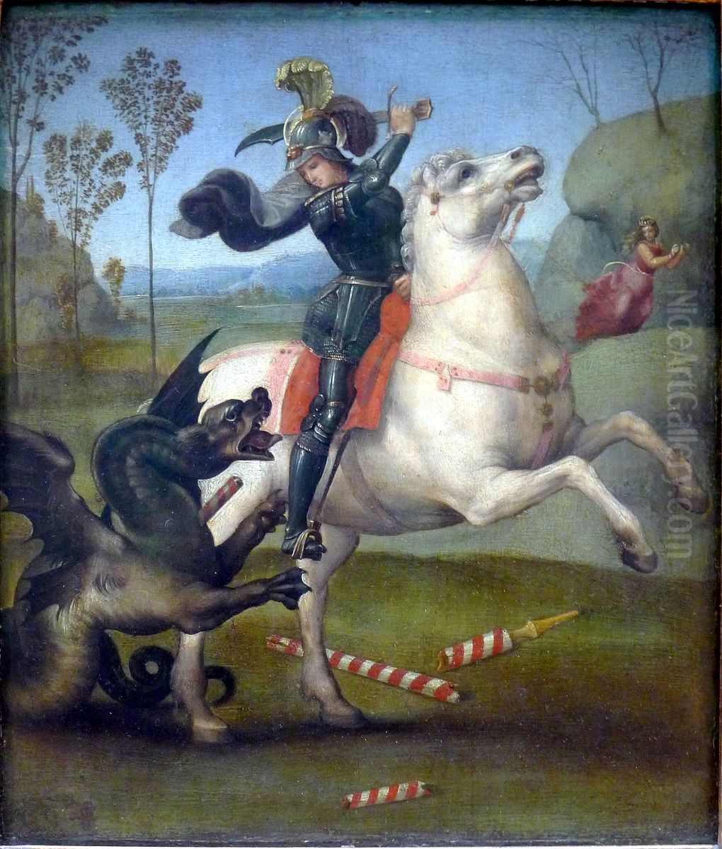 Saint-Georges luttant avec le Dragon Oil Painting by Raphael