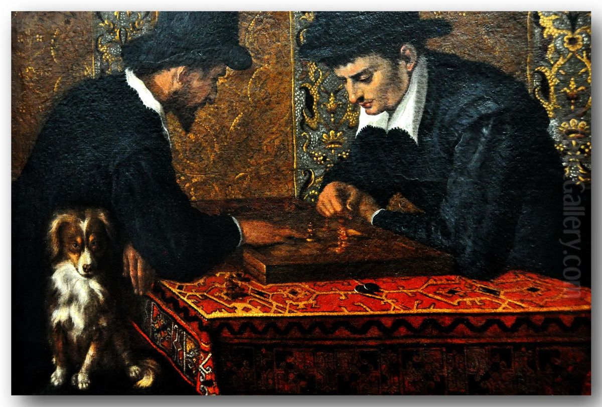 Chess players Oil Painting by Ludovico Carracci