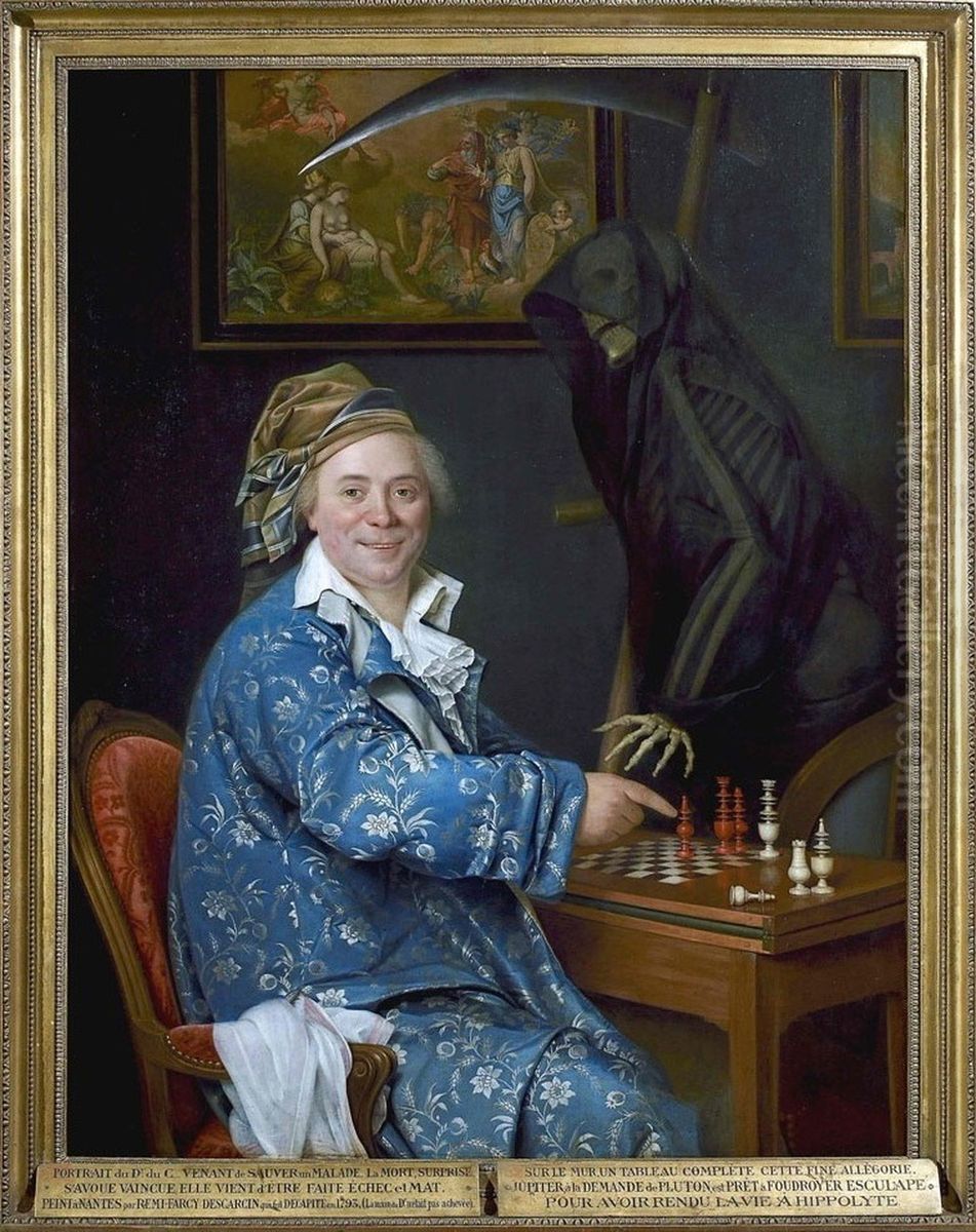 Portrait of Dr. C. playing chess with Death Oil Painting by Remi-Fursy Descarsin
