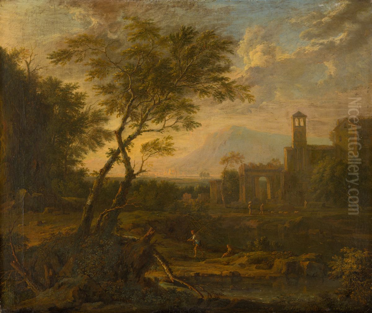 Italian Landscape Oil Painting by Jan Van Huysum