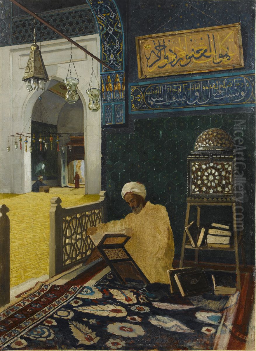 Reciting the Quran Oil Painting by Osman Hamdi Bey