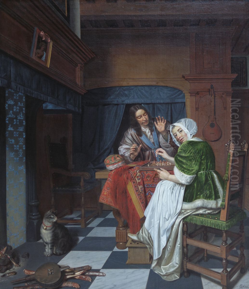 The Chess Players Oil Painting by Cornelis De Man