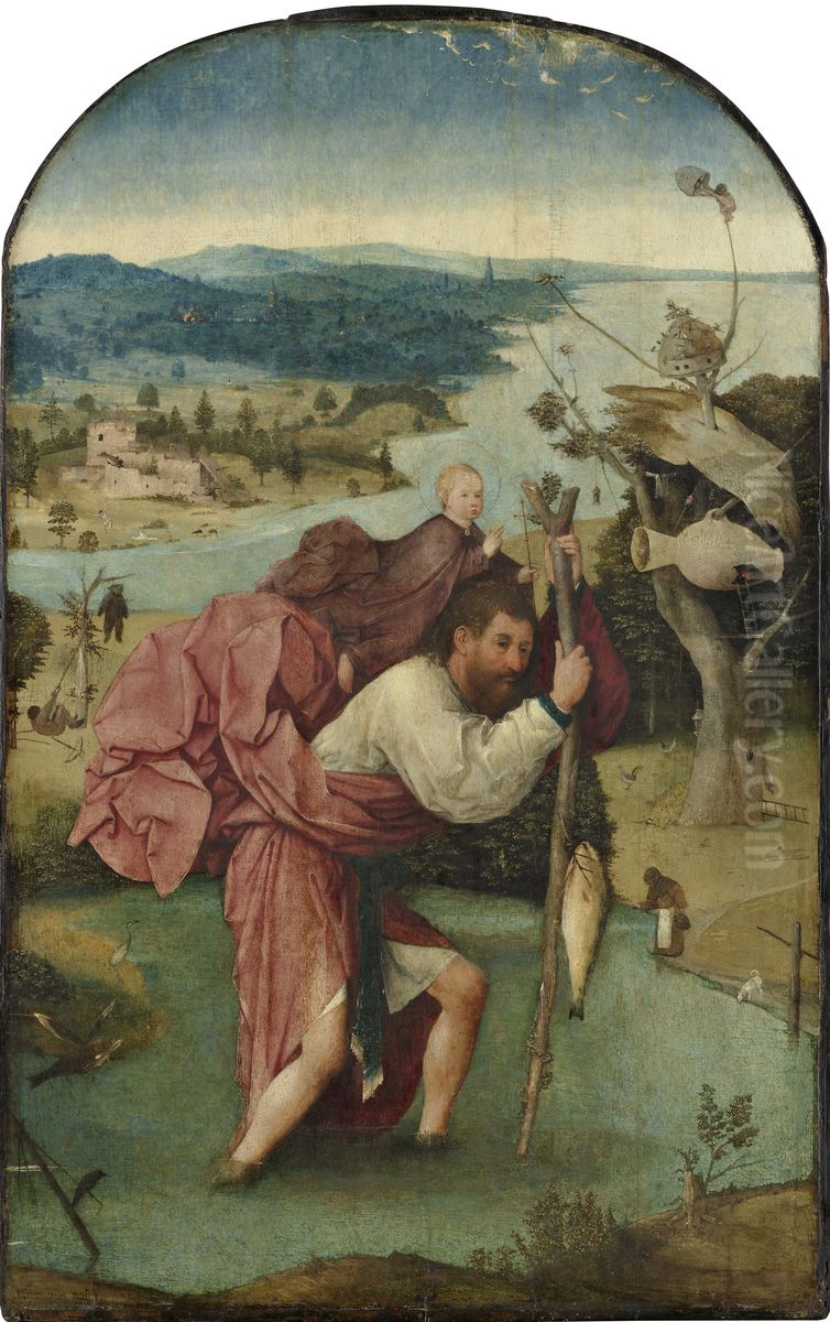 De H. Christoforus draagt het Christuskind Oil Painting by Hieronymous Bosch