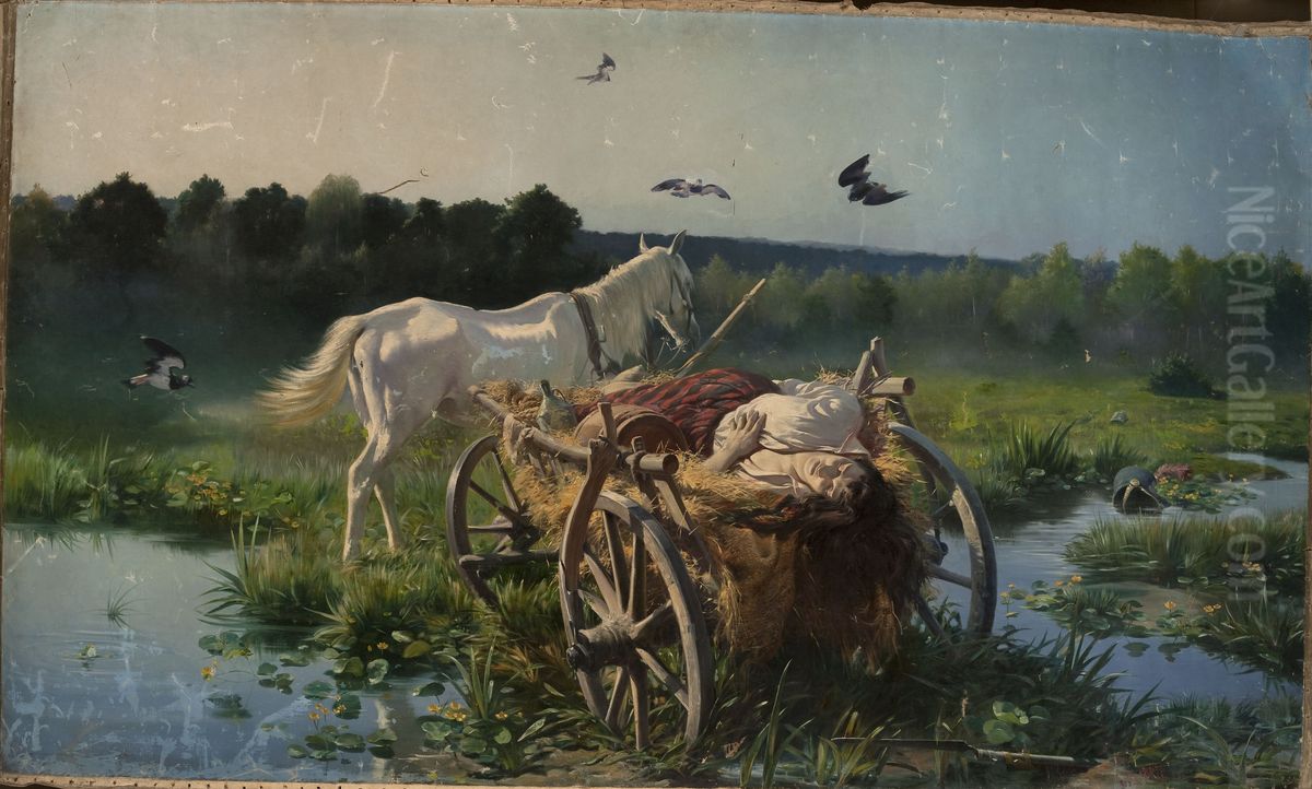 Death of a vivandiere Oil Painting by Jozef Ryszkiewicz