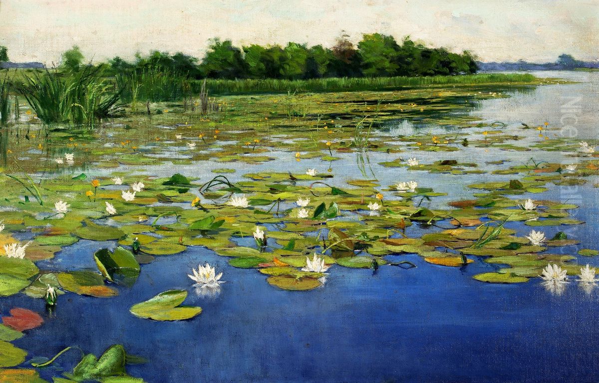 Water lilies Oil Painting by Henryk Weyssenhoff