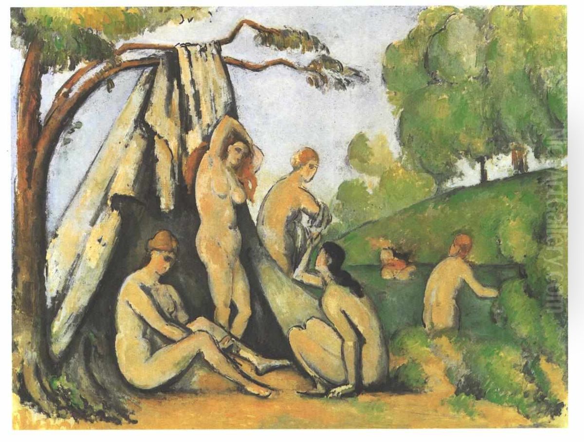 Badende vor einem Zelt Oil Painting by Paul Cezanne