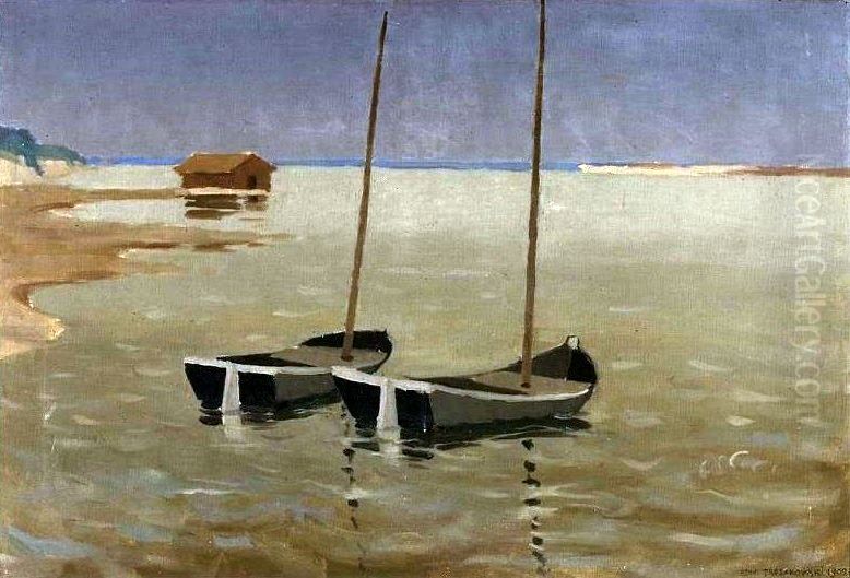 Fishing boats Oil Painting by Edward Trojanowski