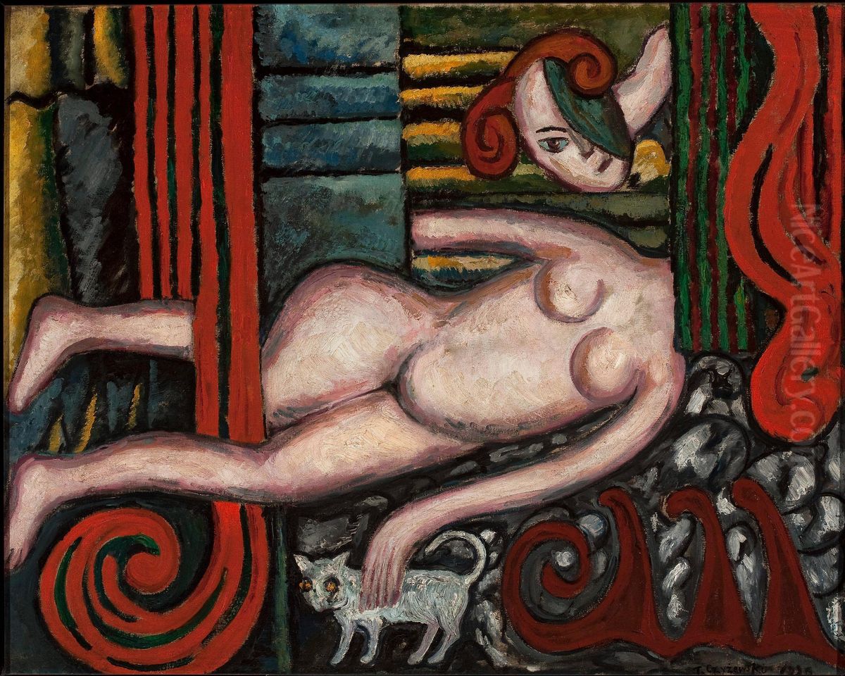 Akt z kotkiem Oil Painting by Tytus Czyzewski