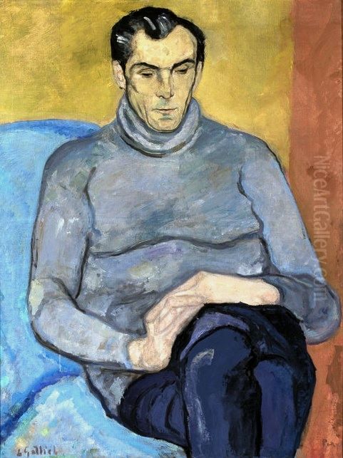 Portrait of a man in a grey sweater Oil Painting by Leopold Gottlieb