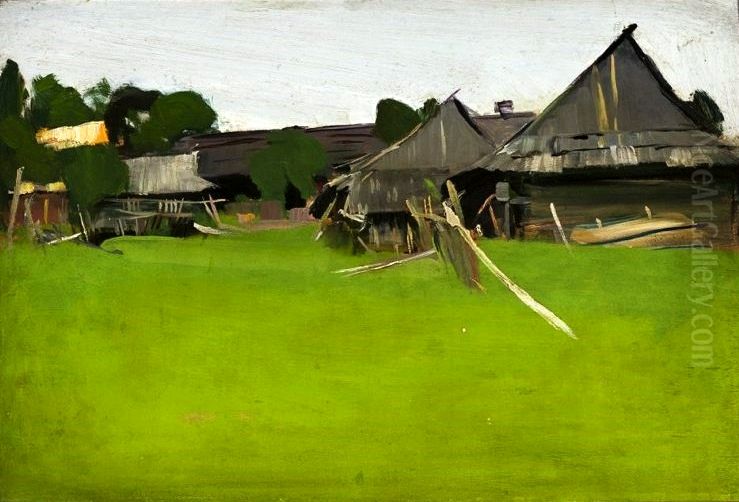 View from Istebna IV. Cottages Oil Painting by Konrad Krzyzanowski