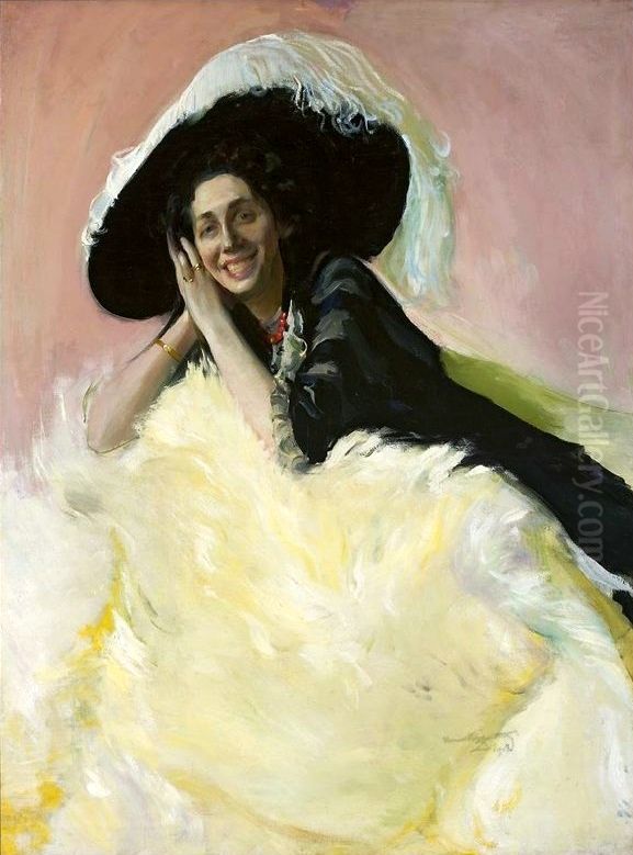 Portrait of Janina Wilczynska nee Oltarzewska Oil Painting by Konrad Krzyzanowski