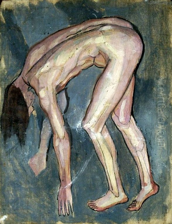 Nude, leaning Oil Painting by Jan Rembowski