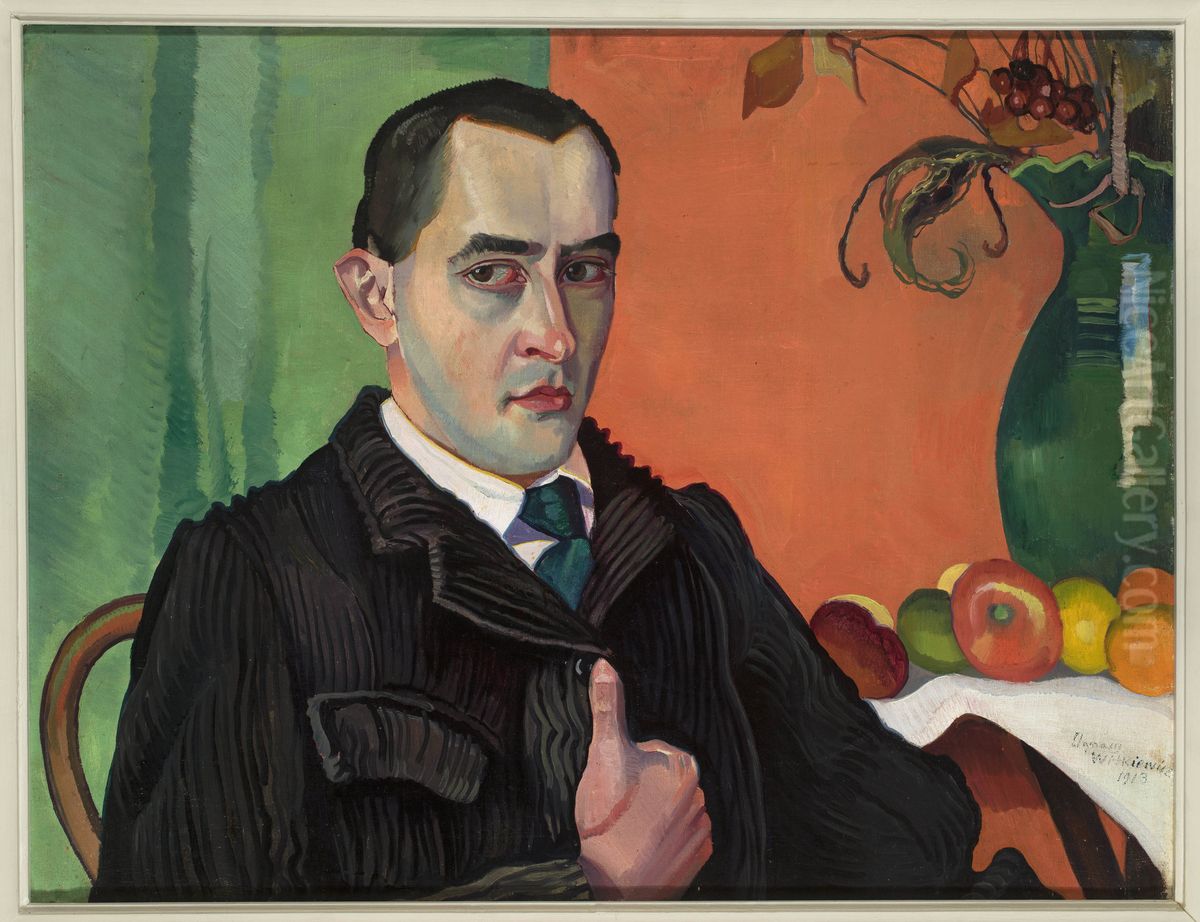 Self-portrait with apples. Oil Painting by Stanislaw Ignacy Witkiewicz (Witkacy)