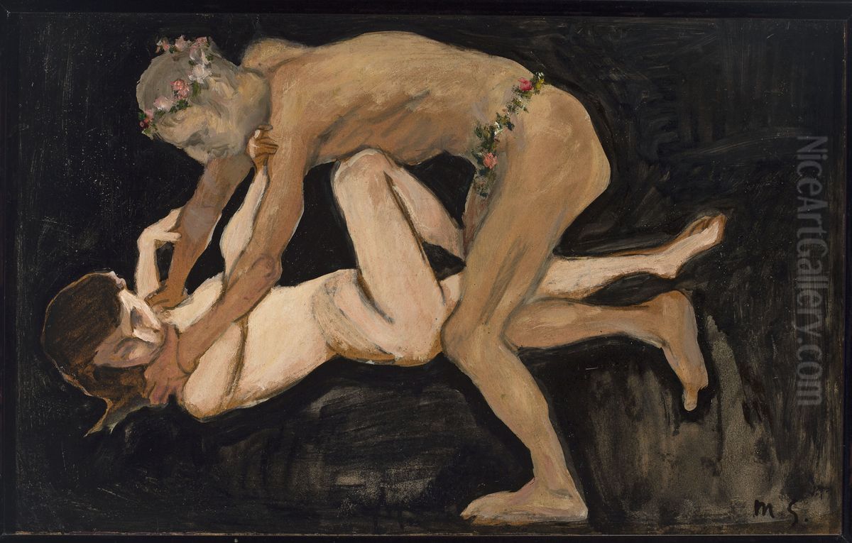 Faun and a girl. Oil Painting by Max Slevogt