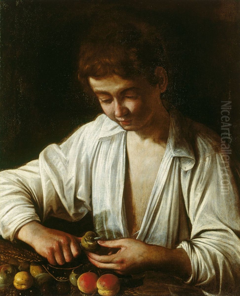 Boy Peeling Fruit Oil Painting by Caravaggio