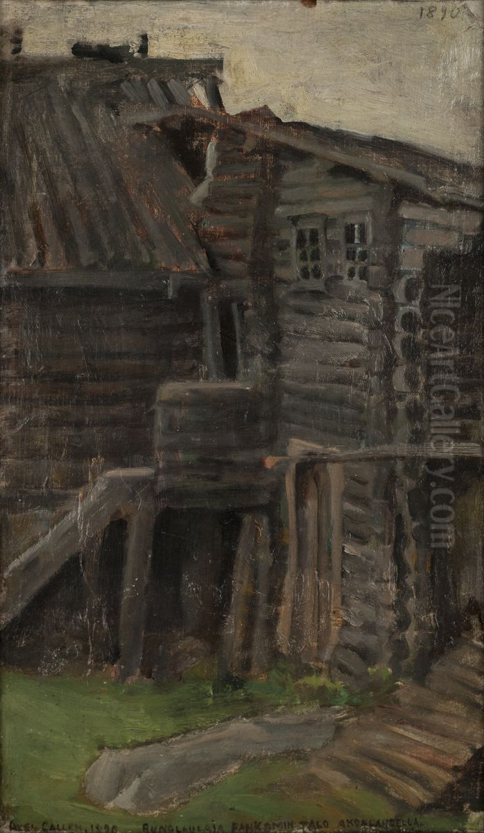 Runonlaulaja Pahkomin talo Akonlahdelta Oil Painting by Akseli Valdemar Gallen-Kallela