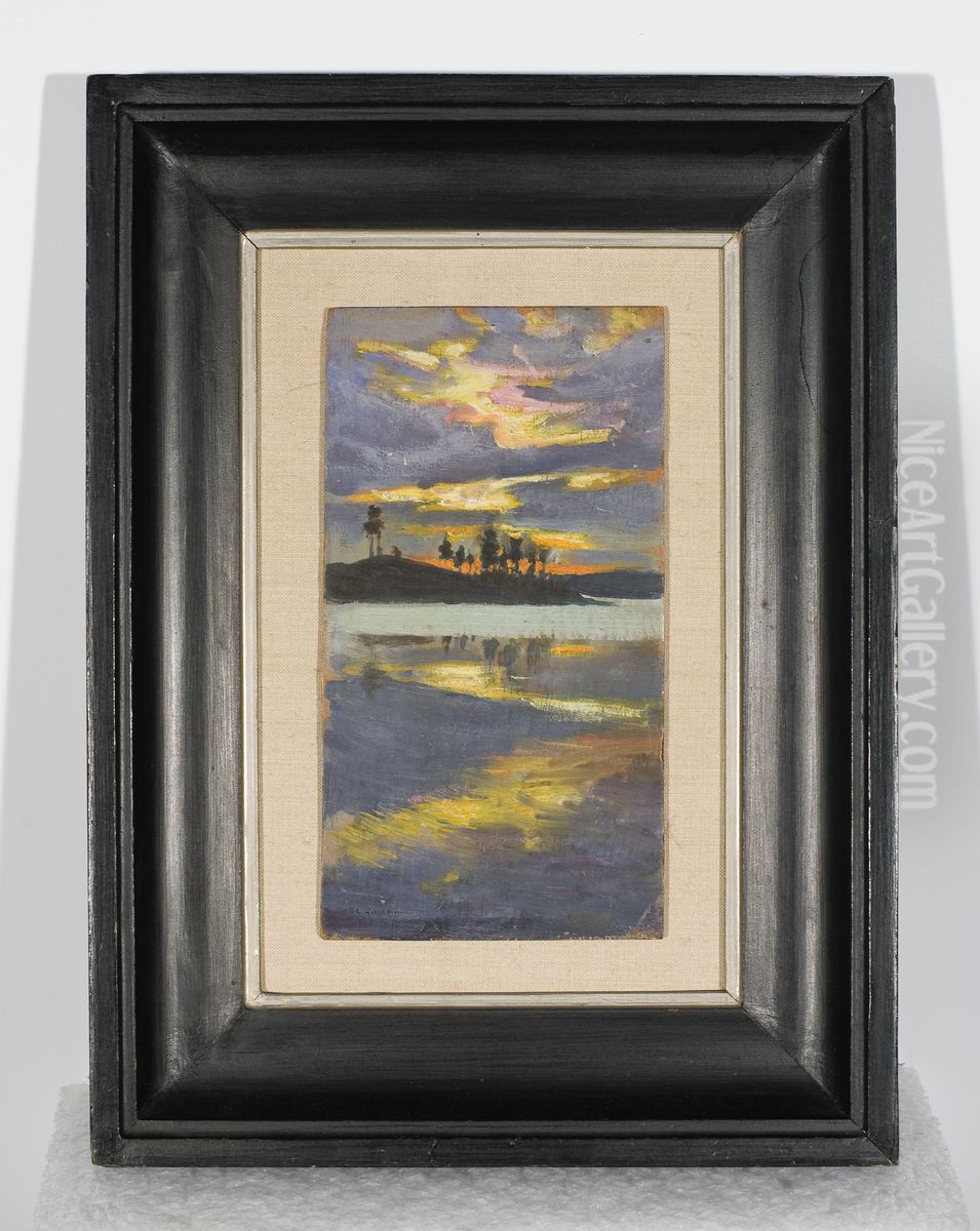 Iltarusko visuvedella Oil Painting by Akseli Valdemar Gallen-Kallela