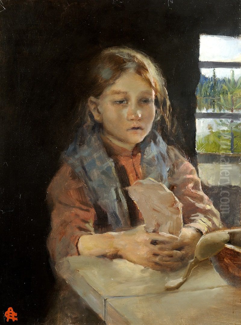 Girl Singing the Bark Bread Song Oil Painting by Akseli Valdemar Gallen-Kallela