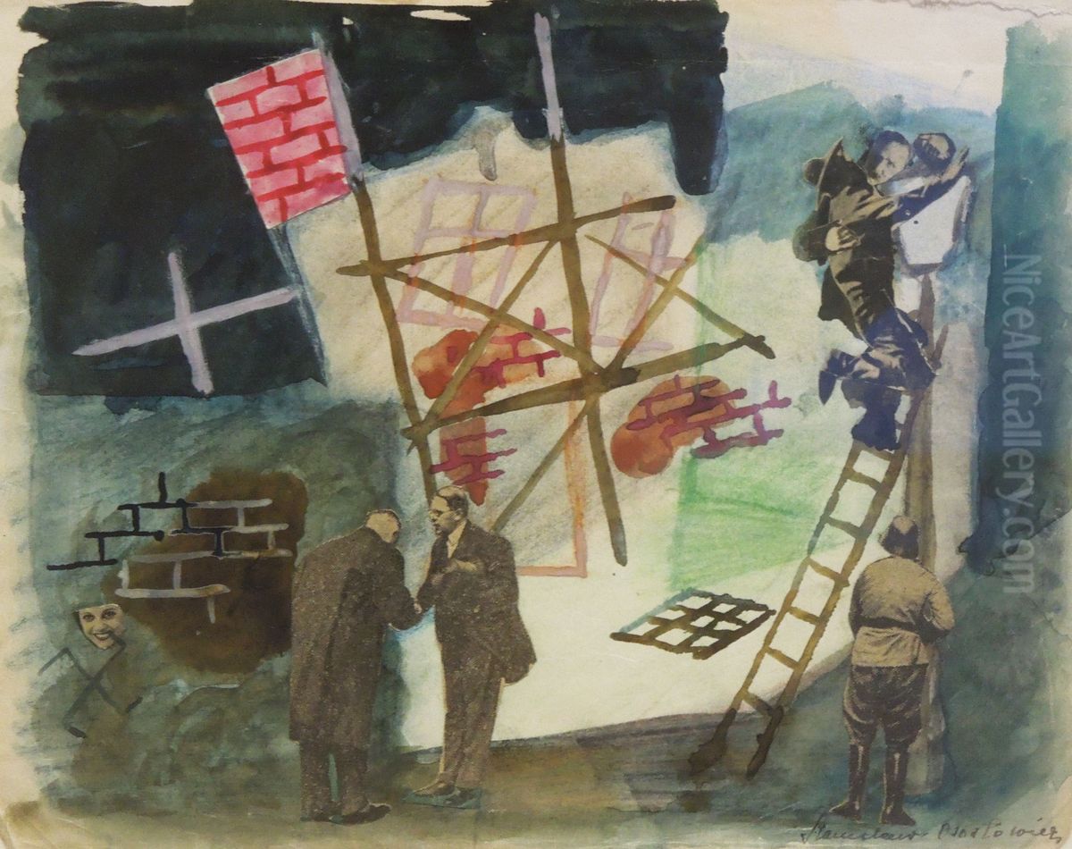 Satyra antyfaszystowska II Oil Painting by Stanislaw Osostowicz