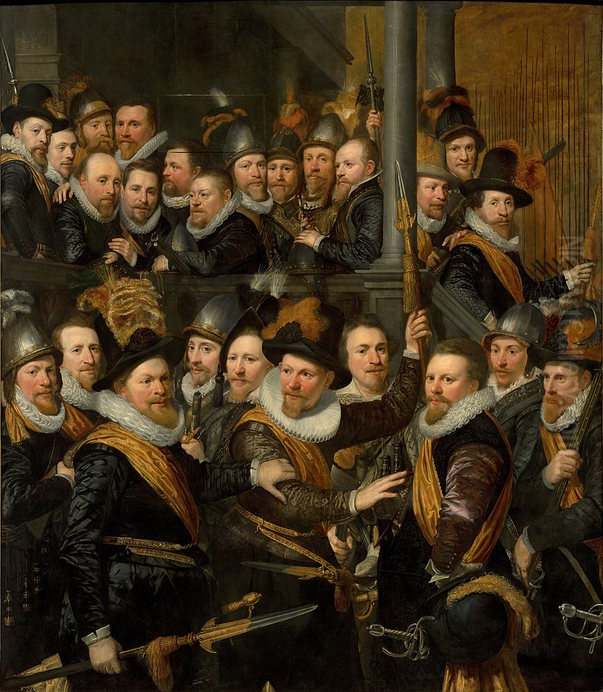 Officers of the Orange Flag leaving City Hall Oil Painting by Jan Van Ravesteyn