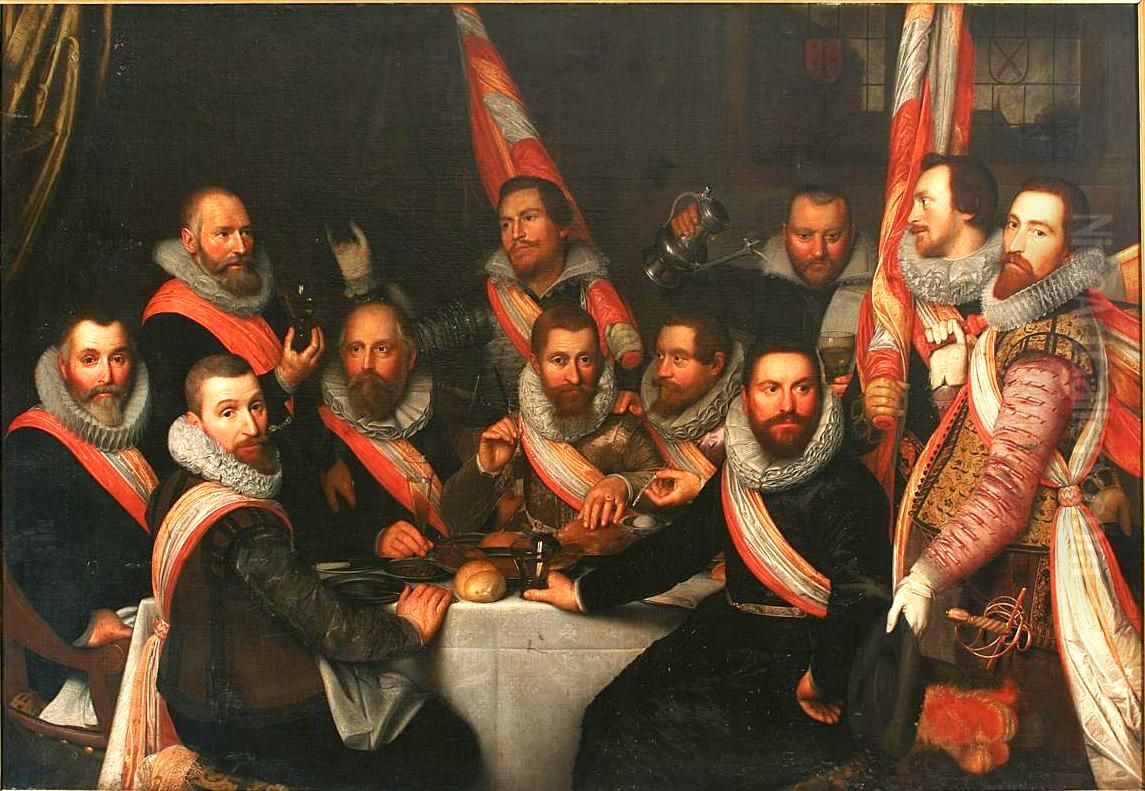 The Banquet of the Officers of the St Adrian Militia Company in 1618 Oil Painting by Cornelis Engelsz.