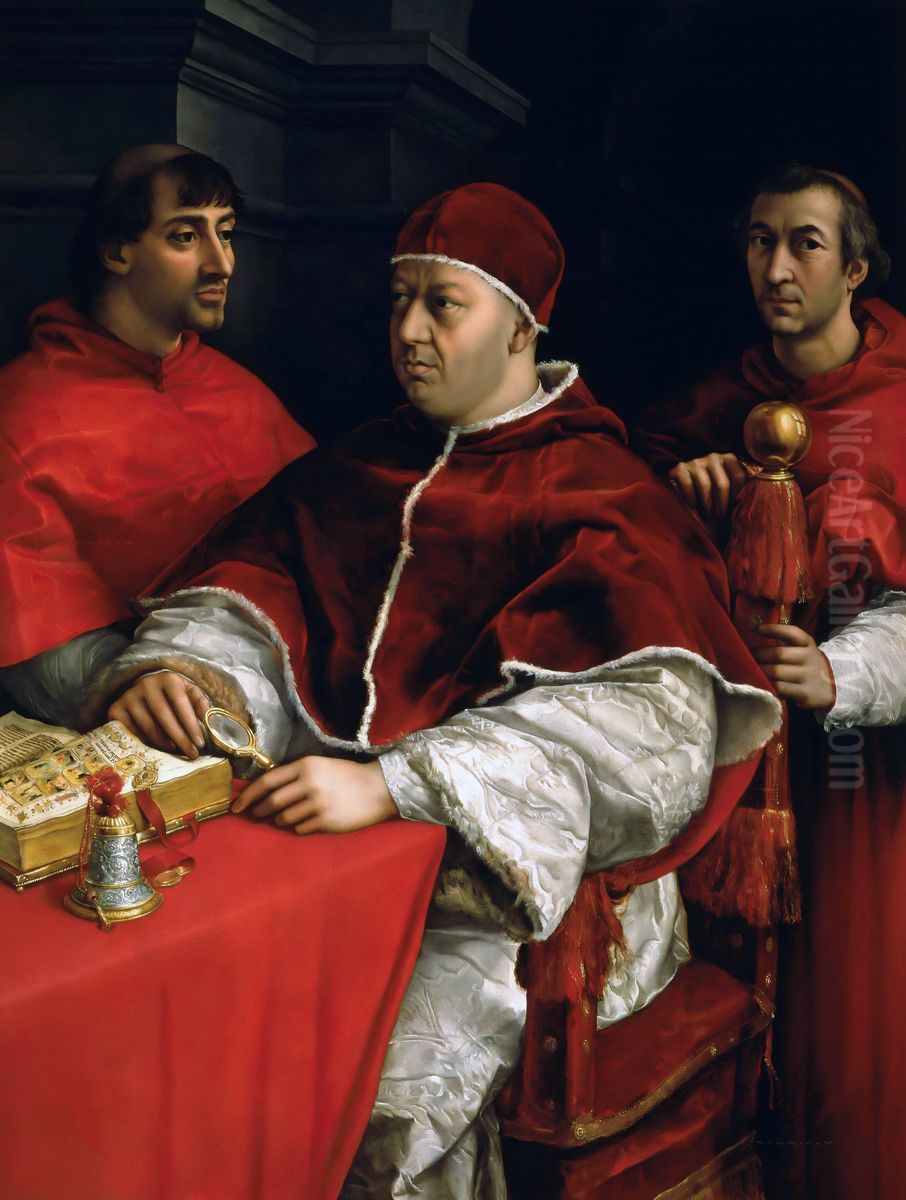 Ritratto di Leone X con i cardinali Luigi de' Rossi e Giulio de' Medici Oil Painting by Raphael
