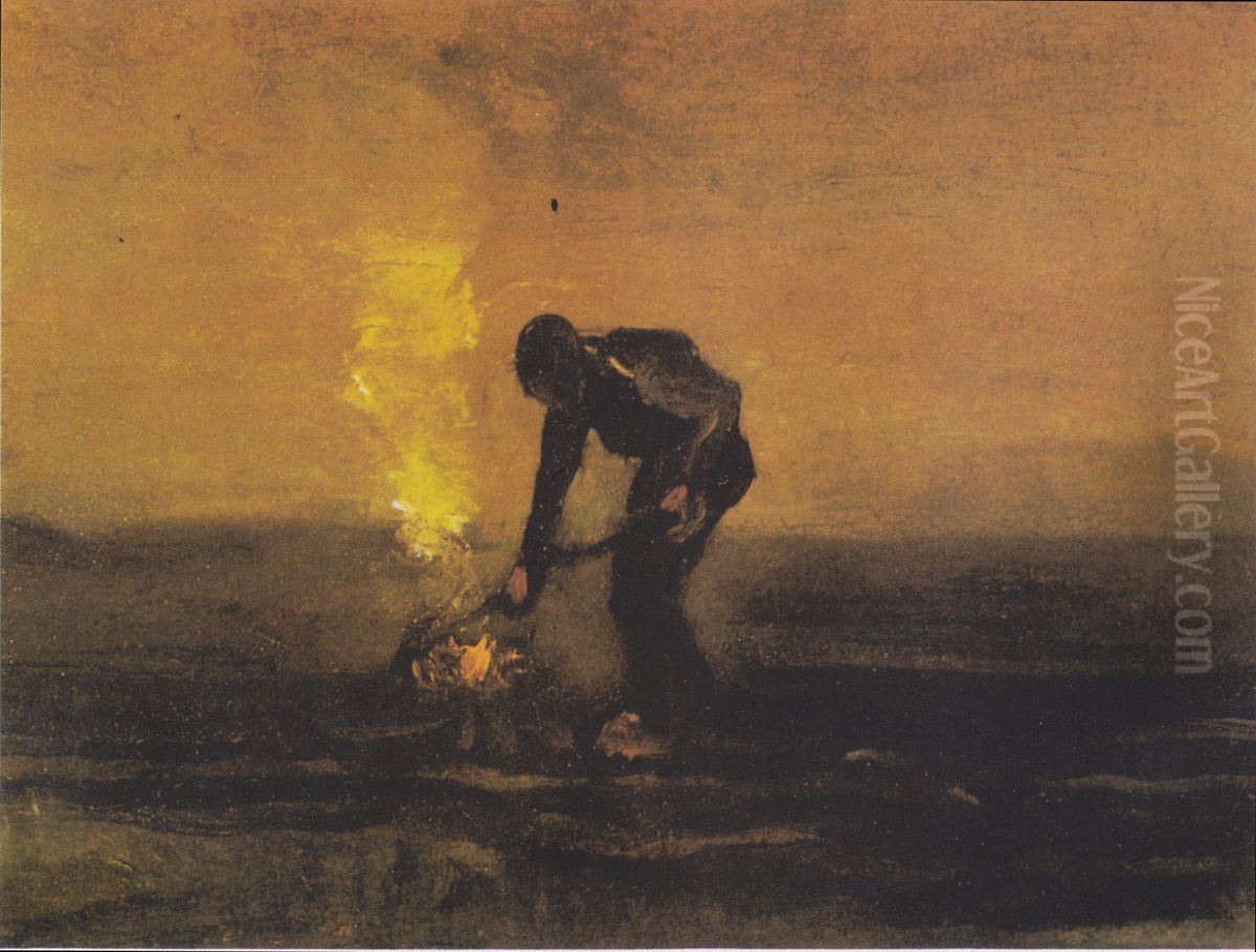 Peasant, burning weed Oil Painting by Vincent Van Gogh