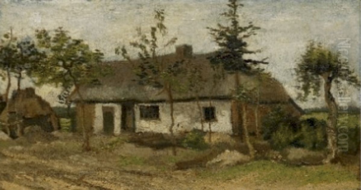 Een arbeiderhuis in een landschap Oil Painting by Vincent Van Gogh
