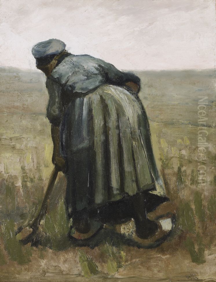 Peasant woman digging or A woman with a spade, seen from behind Oil Painting by Vincent Van Gogh
