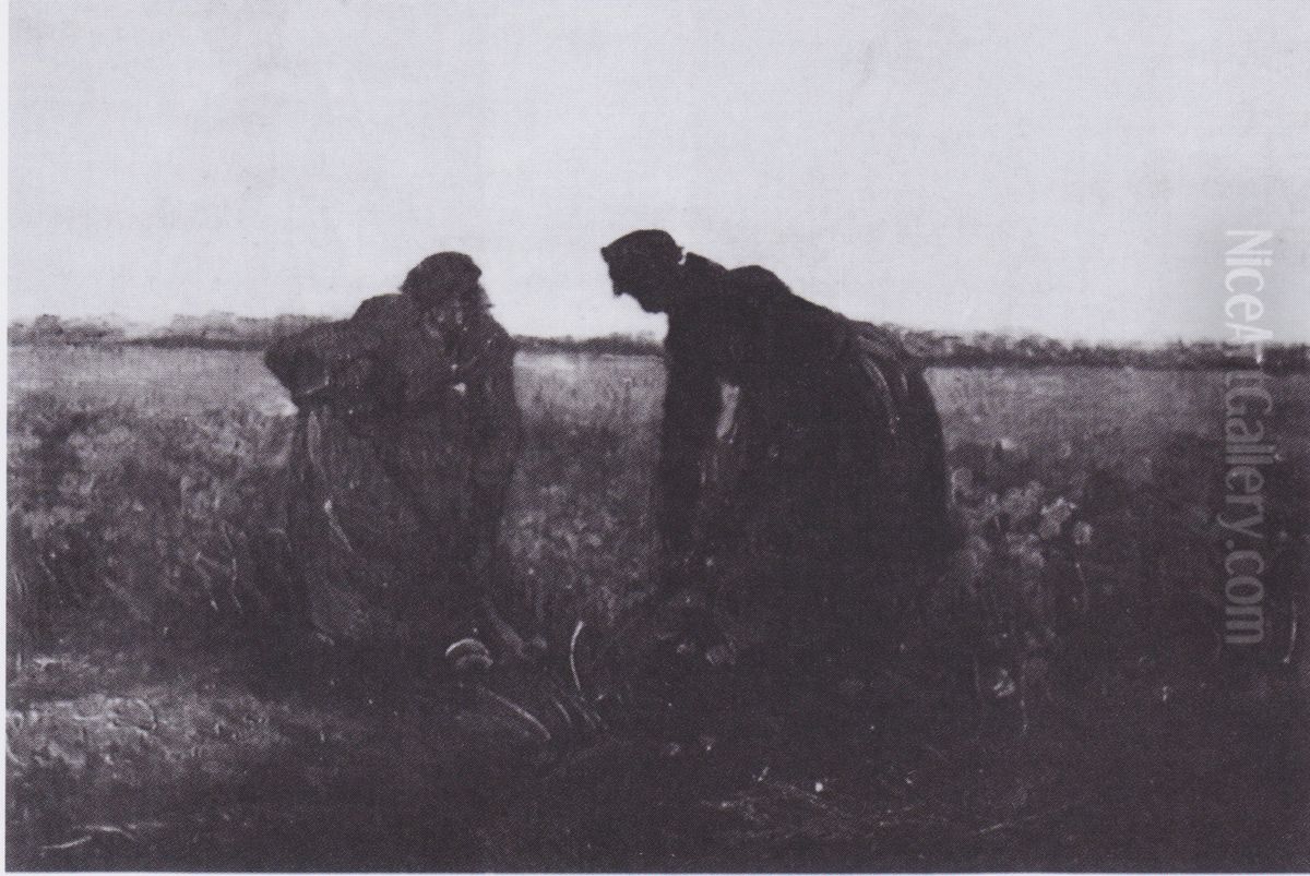Two Peasant-women digging over Oil Painting by Vincent Van Gogh