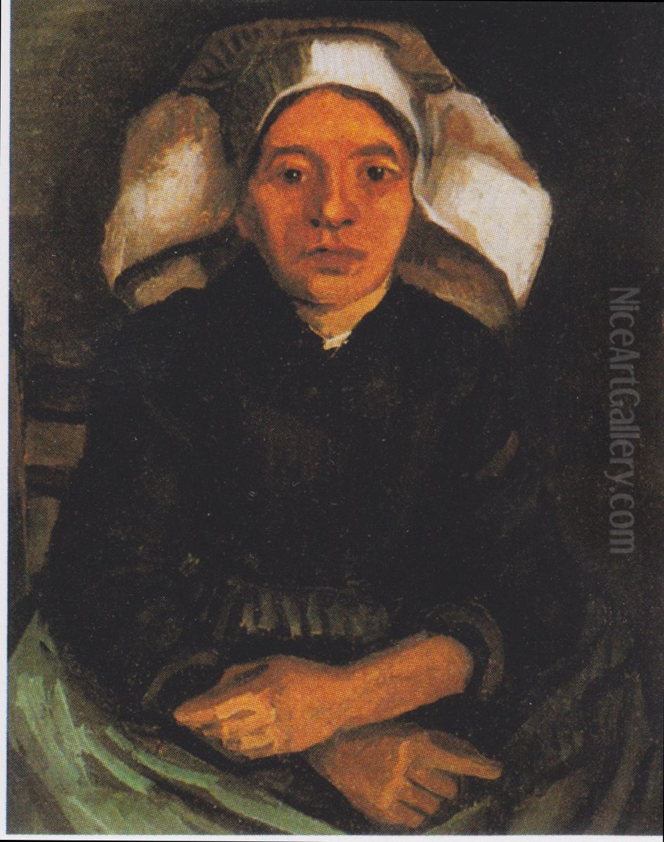 Peasant woman, seated, with a white hood Oil Painting by Vincent Van Gogh