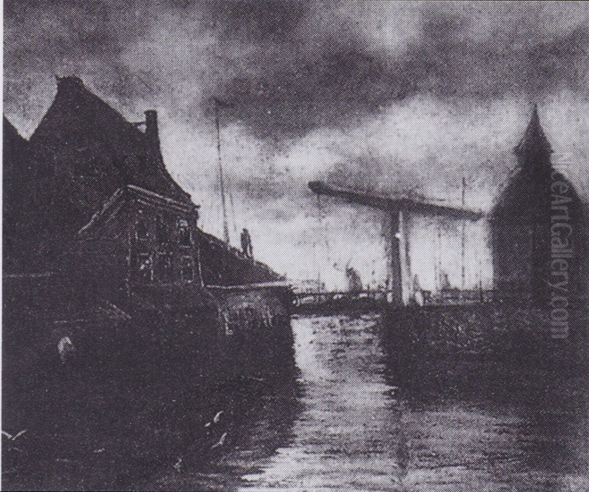 Stadtansicht mit Gracht und Zugbrucke Oil Painting by Vincent Van Gogh