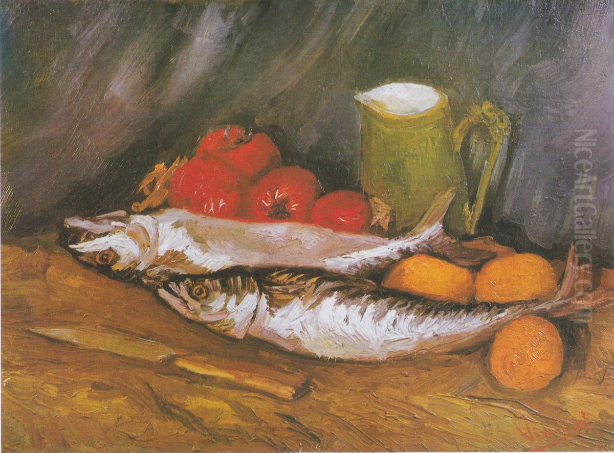 Stillleben mit Makrelen, Zitronen und Tomaten Oil Painting by Vincent Van Gogh