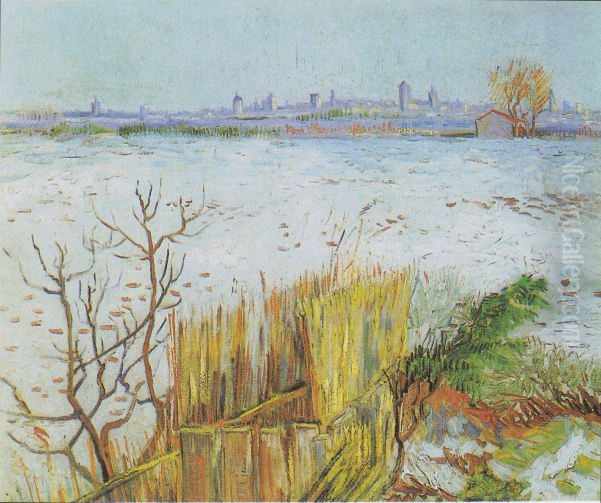 Landscape in the snow with Arles in the Background Oil Painting by Vincent Van Gogh