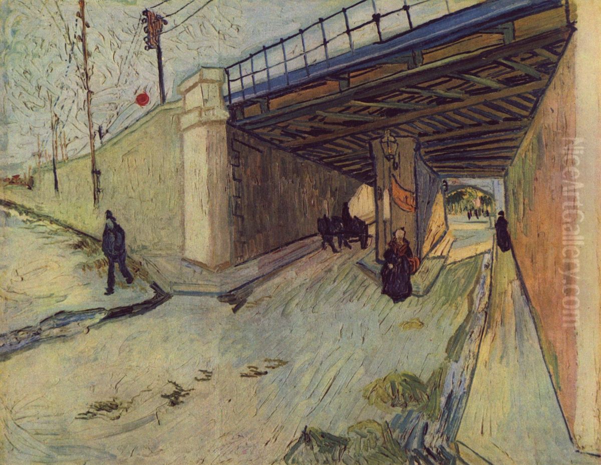 Eisenbahnbrucke uber die Strasse nach Tarascon Oil Painting by Vincent Van Gogh