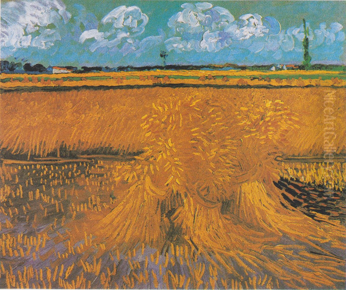 Wheatfield with sheaves of grain Oil Painting by Vincent Van Gogh