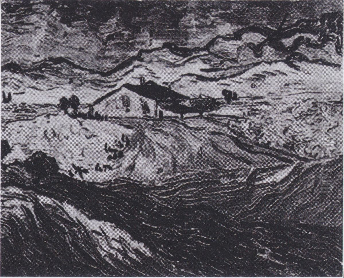 Landschaft mit Bauernhaus und Bergkette im Hintergrund Oil Painting by Vincent Van Gogh