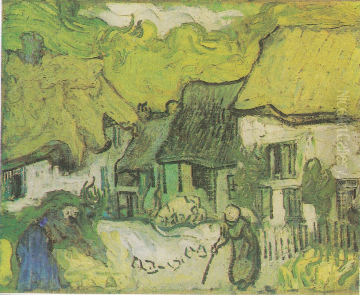 Farmhouses in Jorgus with figures Oil Painting by Vincent Van Gogh