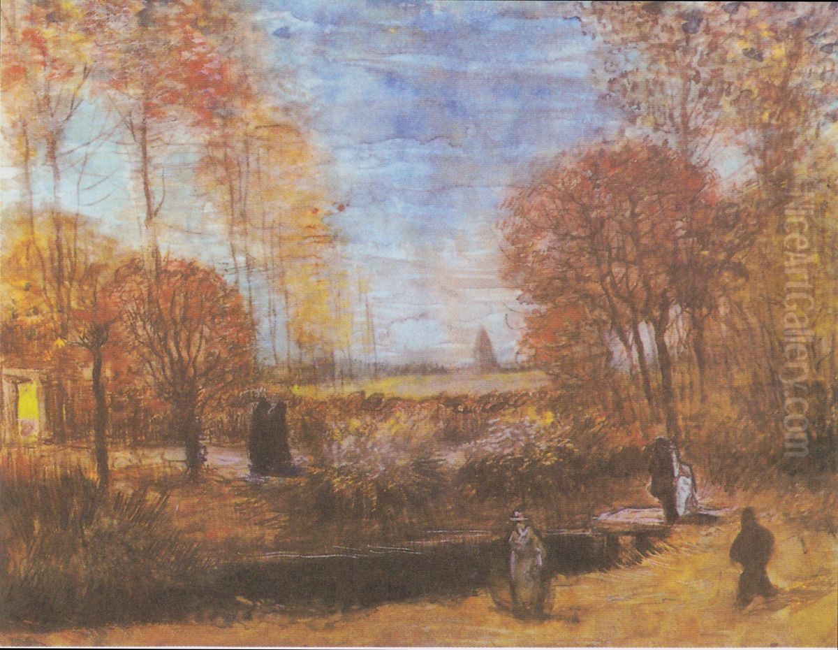 Der Pfarrgarten in Nuenen mit Teich und Figuren Oil Painting by Vincent Van Gogh