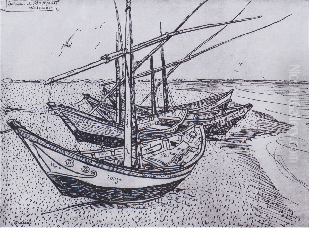 Fischerboote am Strand von Saintes-Maries Oil Painting by Vincent Van Gogh