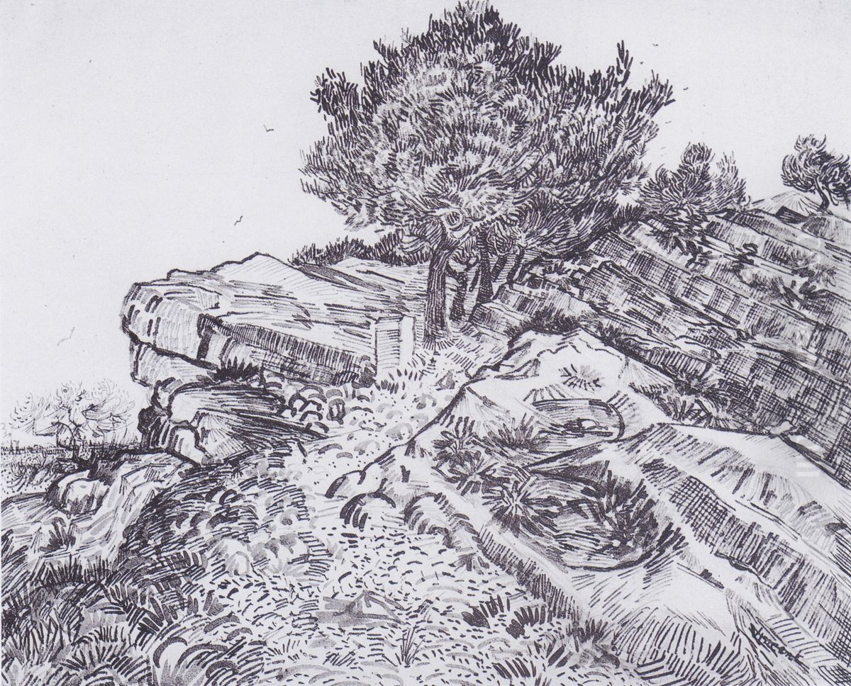 Rock-hill with trees: Montmajour Oil Painting by Vincent Van Gogh