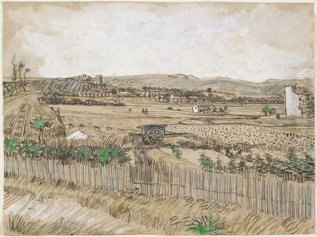 The Blue Cart / Harvest at La Crau Oil Painting by Vincent Van Gogh