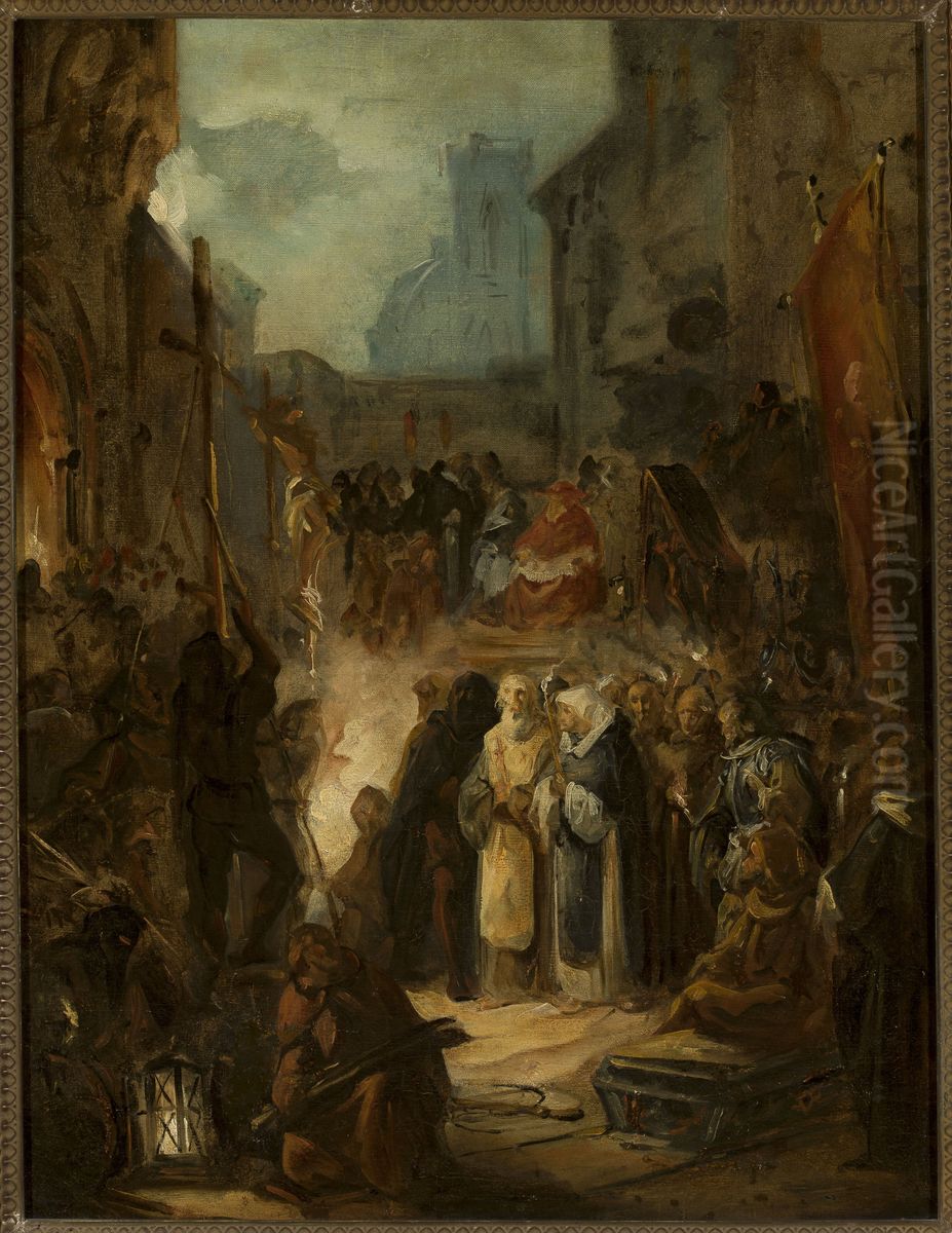 Inquisition scene Oil Painting by Nikolay Lomtev