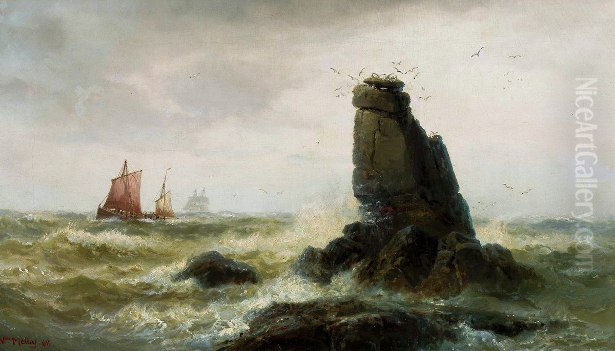 Marine landscape with sail boats Oil Painting by Vilhelm Melbye