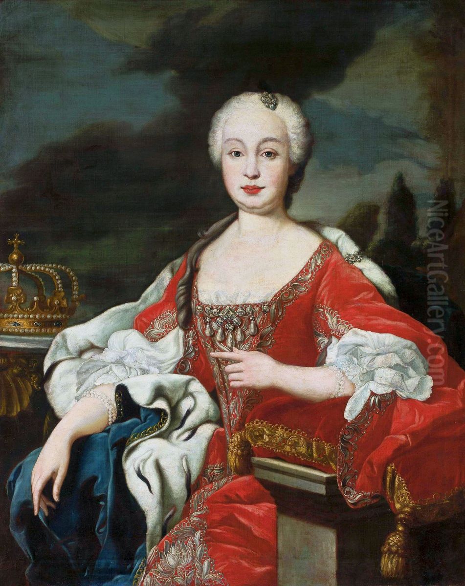 Portrait of Maria Barbara de Braganza, queen of Spain (1711-1758) Oil Painting by Louis-Michel Van Loo