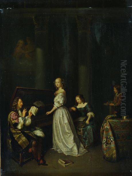 Singing lesson Oil Painting by Caspar Netscher