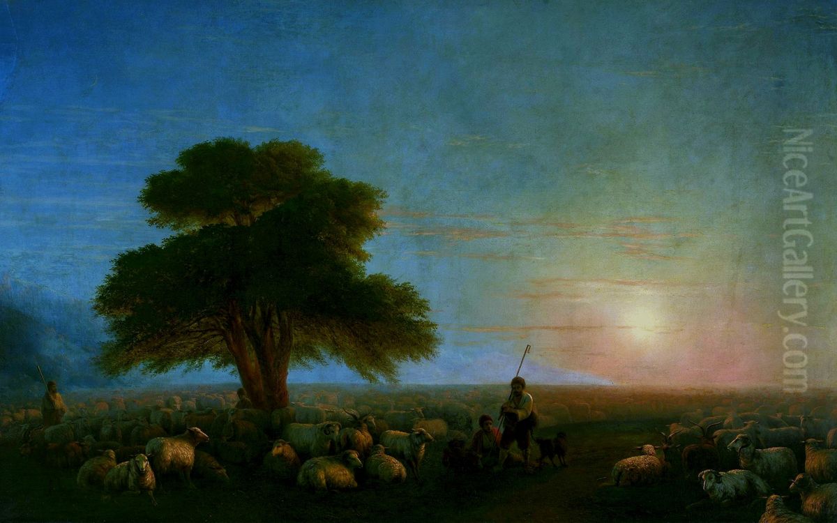 Shepherds with a flock of sheep Oil Painting by Ivan Aivazovsky