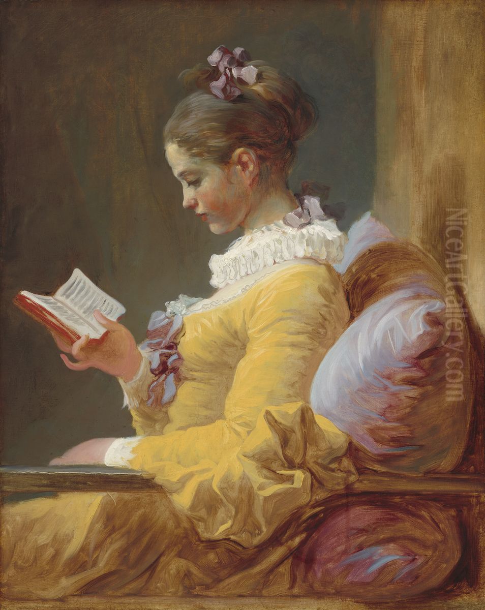 A Young Girl Reading Oil Painting by Jean-Honore Fragonard