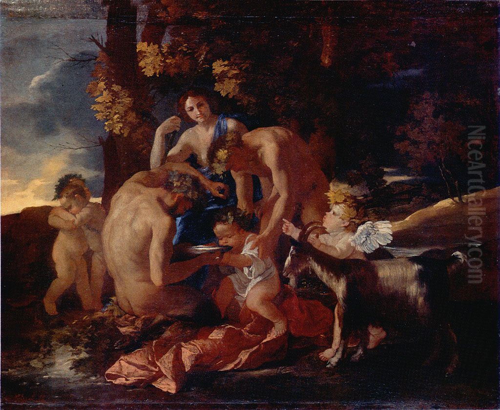 La Nourriture de BacchusouL'Enfance de Bacchus Oil Painting by Nicolas Poussin