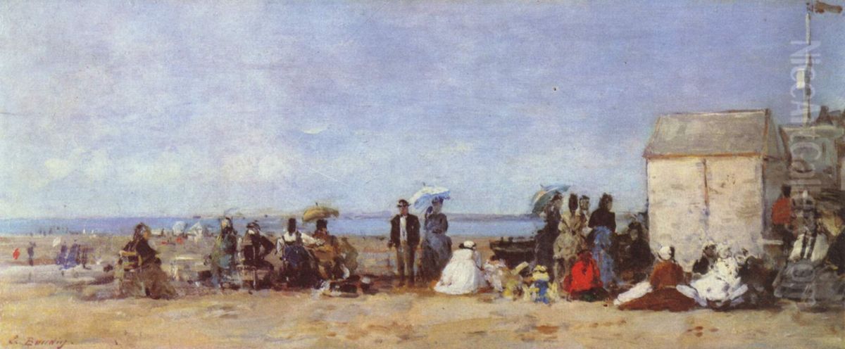Beach Scene, Trouville Oil Painting by Eugene Louis Boudin